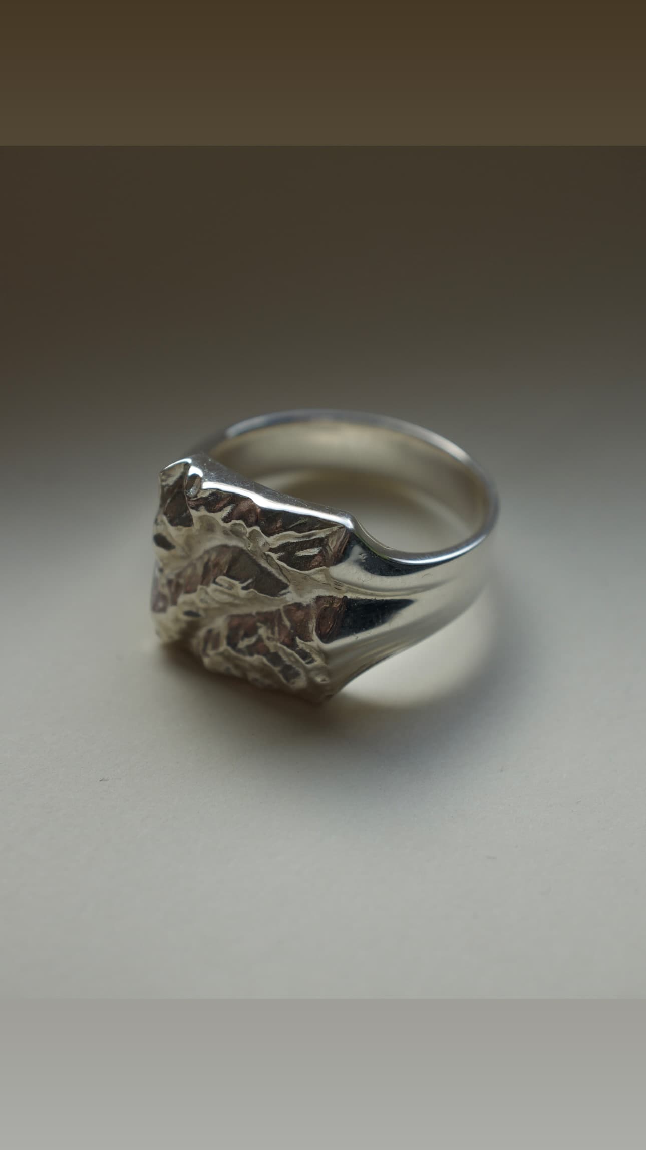 Handcrafted personalised map jewellery ring in close detail